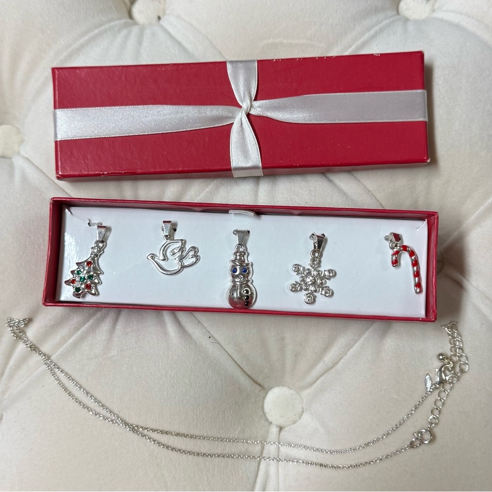 Silver Holiday Charm Necklace Set
